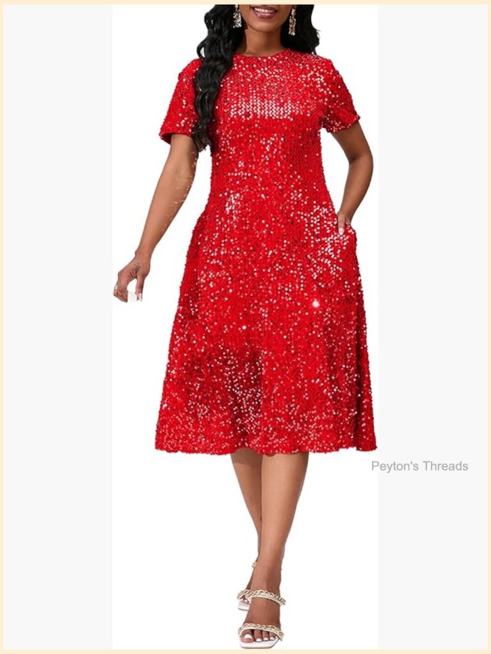 Sequins Glitter Short Sleeve Maxi A-line Dress Sparkly Party Elegant